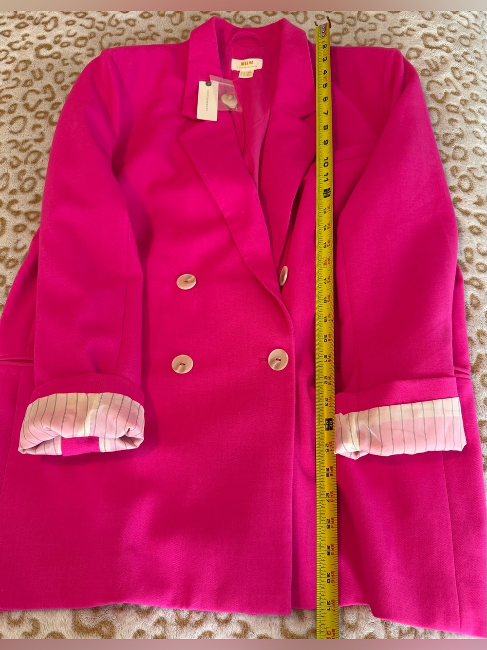 NWT Anthropologie Maeve Bright Hot Pink Double-Breasted Blazer Size: 14 - Picture 6 of 9